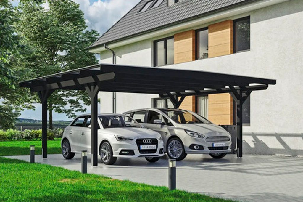 Doppelcarport SKAN HOLZ Odenwald inkl. Pfostenanker 640 x 541 cm anthrazit