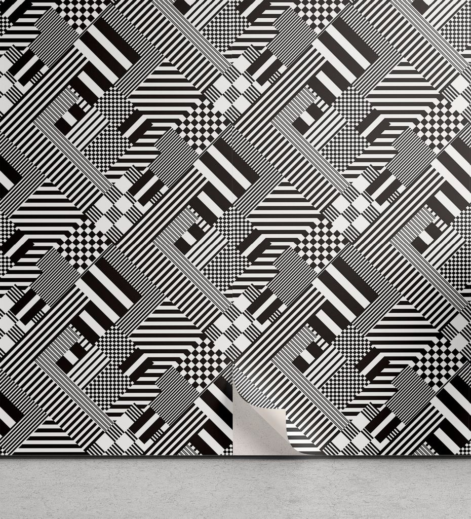 ABAKUHAUS Schwarz und weiß abziehbare & klebbare Tapete für Zuhause, Stripes Sqaures, selbstklebendes Wohnzimmer Küchenakzent, 33 cm x 250 cm, W...