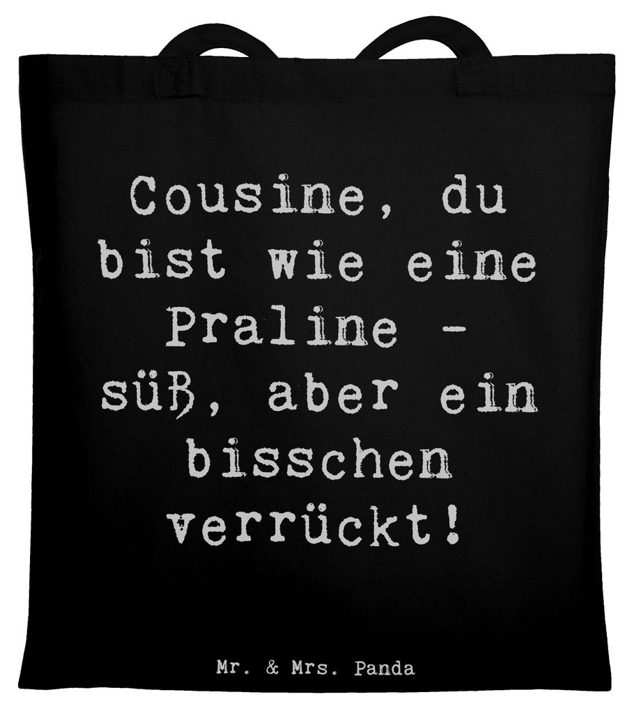 Mr. & Mrs. Panda Jutebeutel Spruch Cousine Praline - Schwarz - Geschenk, Handarbeit, Tragetasche, Aufmerksamkeiten, Verwandte, Tote Bag, Beutel, Bi...