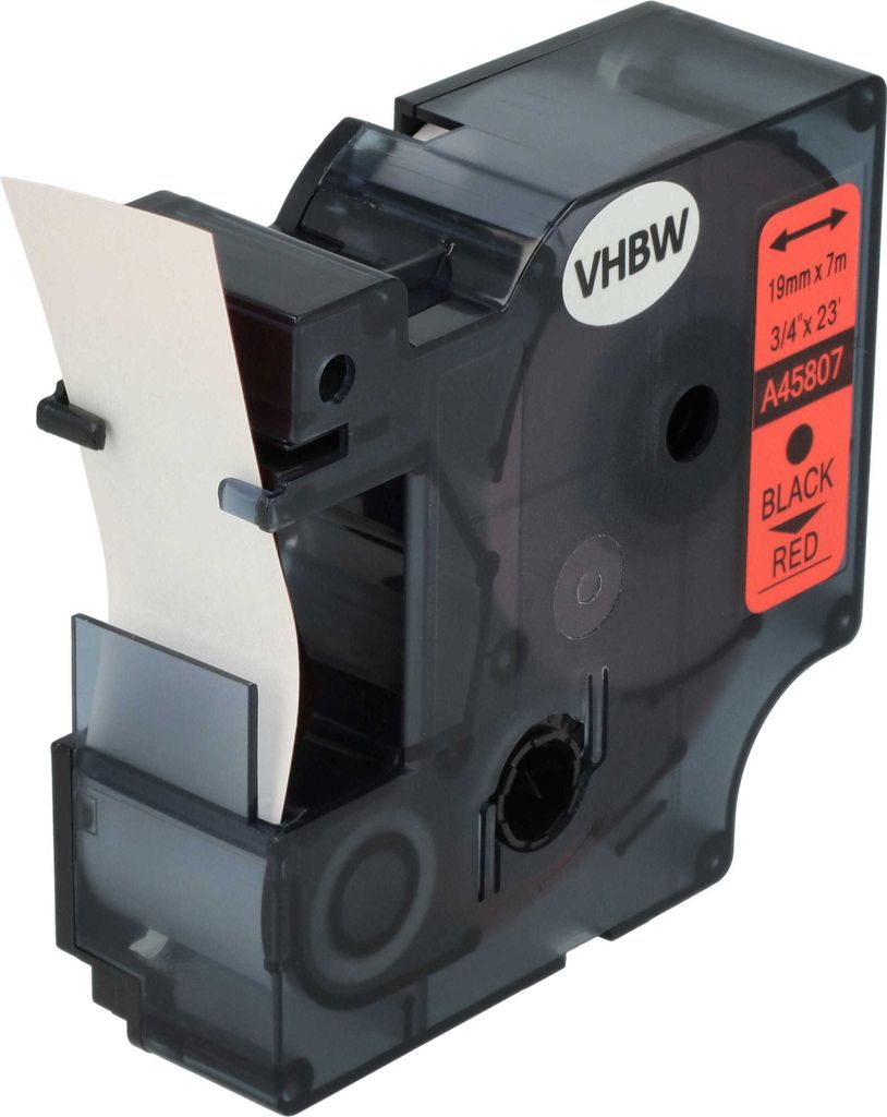 vhbw Schriftband-Kassette kompatibel mit Dymo LabelMaker PC2, PC Etiketten-Drucker 7m x 19mm Schwarz auf Rot