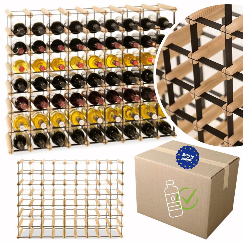 MODO24 Weinregal, 63 Flaschen, Flaschenhalter, Weinständer, Erweiterbar, Holz Metall, Industrial Loft, Küche, 72,5x92,5x25 cm, Natur, RW8