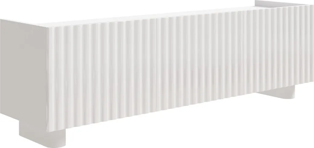 Meuble TV blanc brillant 144 cm Fiorra avec trois portes de rangement