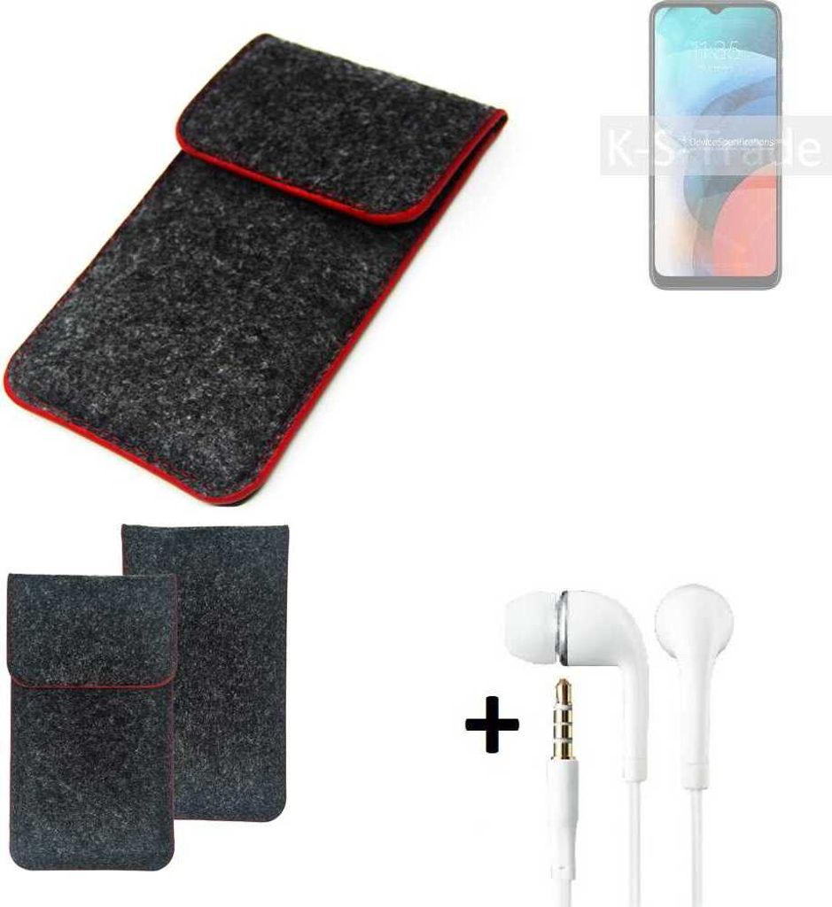 K-S-Trade Handy Schutz Hülle kompatibel mit Lenovo K13 Schutzhülle Handyhülle Filztasche Pouch Tasche Case Sleeve Filzhülle dunkelgrau roter Rand
