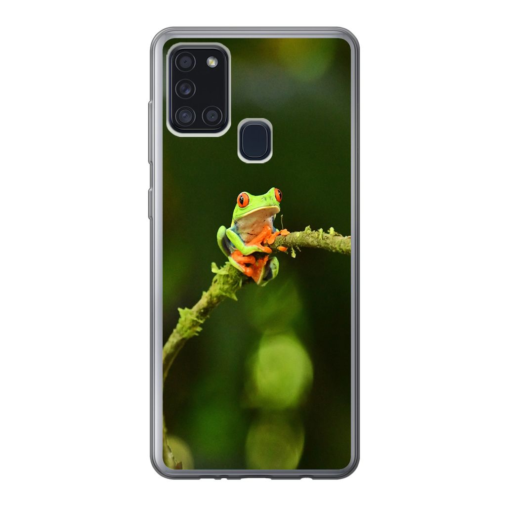 MuchoWow Handyhülle Schutzhülle Hülle für Samsung Galaxy A21s Frosch - Äste - Grün Silikon Softcase Handy Hülle - Hartschale