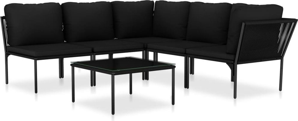 6-tlg. Garten-Lounge-Set mit Auflagen Schwarz PVC