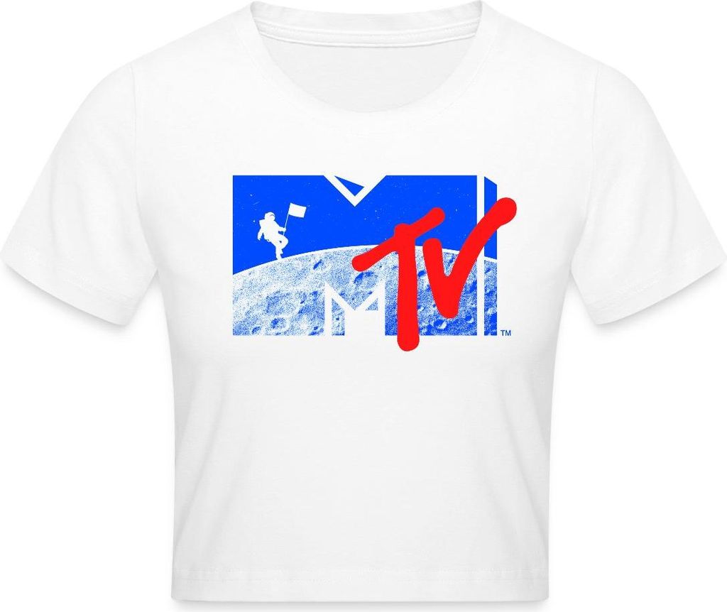 Spreadshirt MTV Logo Cooles Mond-Design Mit Astronaut Crop Top, S, Weiß