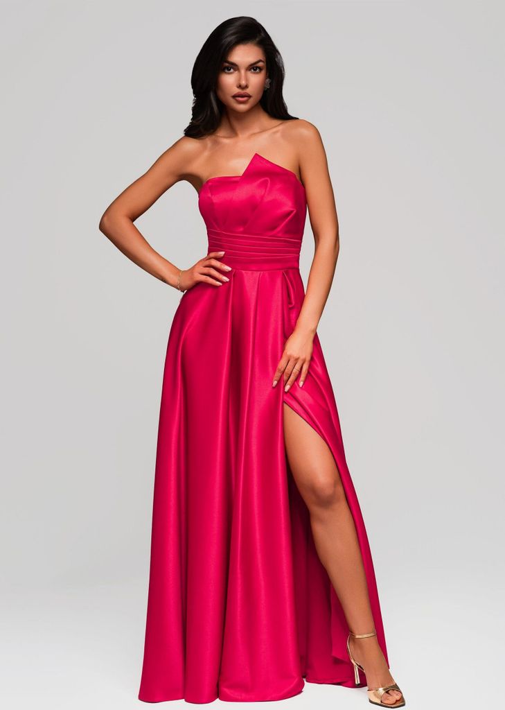 Ombre Trägerloses Abendkleid mit Schlitz rot S