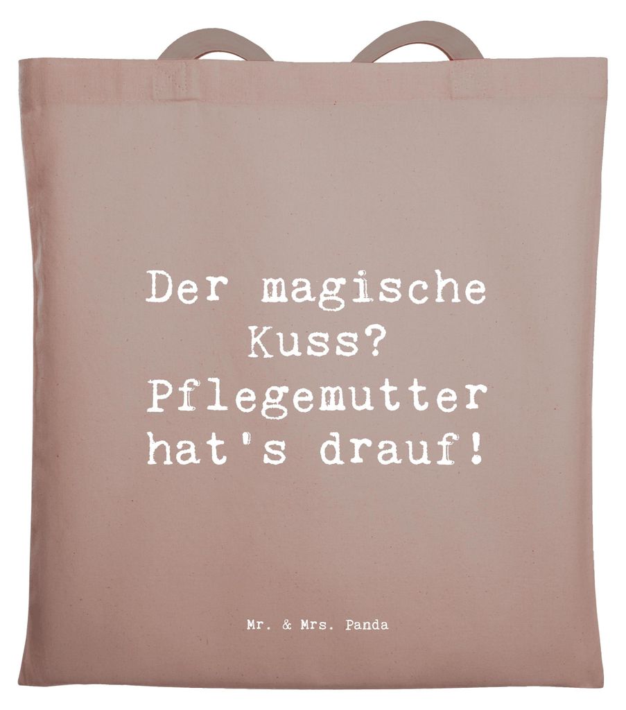 Mr. & Mrs. Panda Einkaufstasche Spruch Pflegemutter Kuss - Braun Pastell - Geschenk, Tasche, Freude, Tote Bag, Geduld, Trost, Liebe, Familie, Magie...