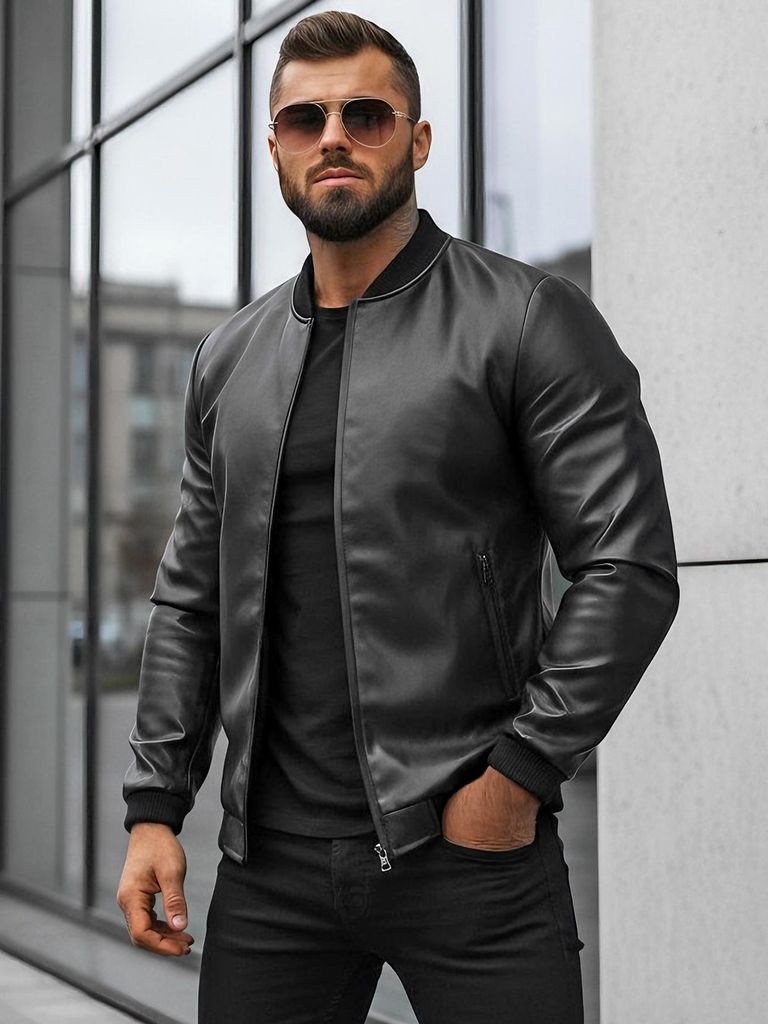 Kurtka skórzana męska czarna OZONEE JS/11Z8015Z XXL