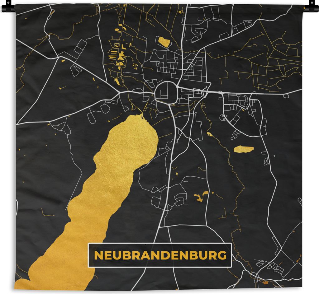 MuchoWow Wandteppich Wandbehang Neubrandenburg - Gold - Karte - Stadtplan - Deutschland 150x150 cm Tapisserie Dekoration Wandtuch - Wohnaccessoir...