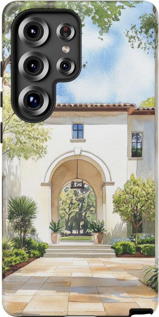 Aquarell-Innenhof mit Rundbogen – Hülle Kompatibel mit Galaxy S25 Ultra