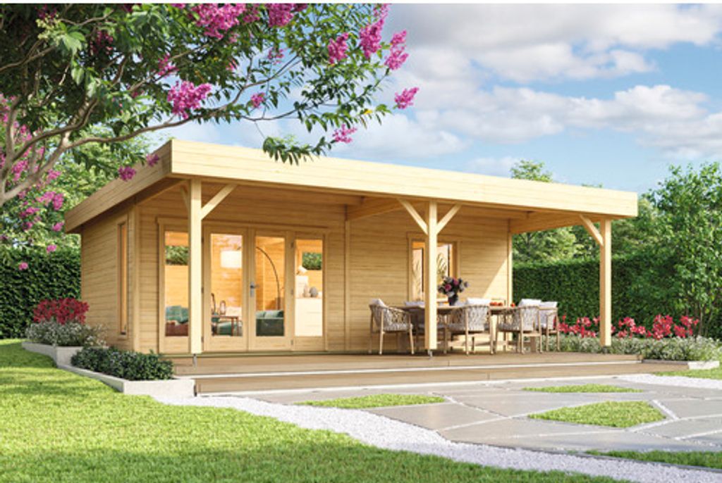 Gartenhaus Outdoor Life Brava inkl. Anbau, Fußboden 750 x 700 cm natur