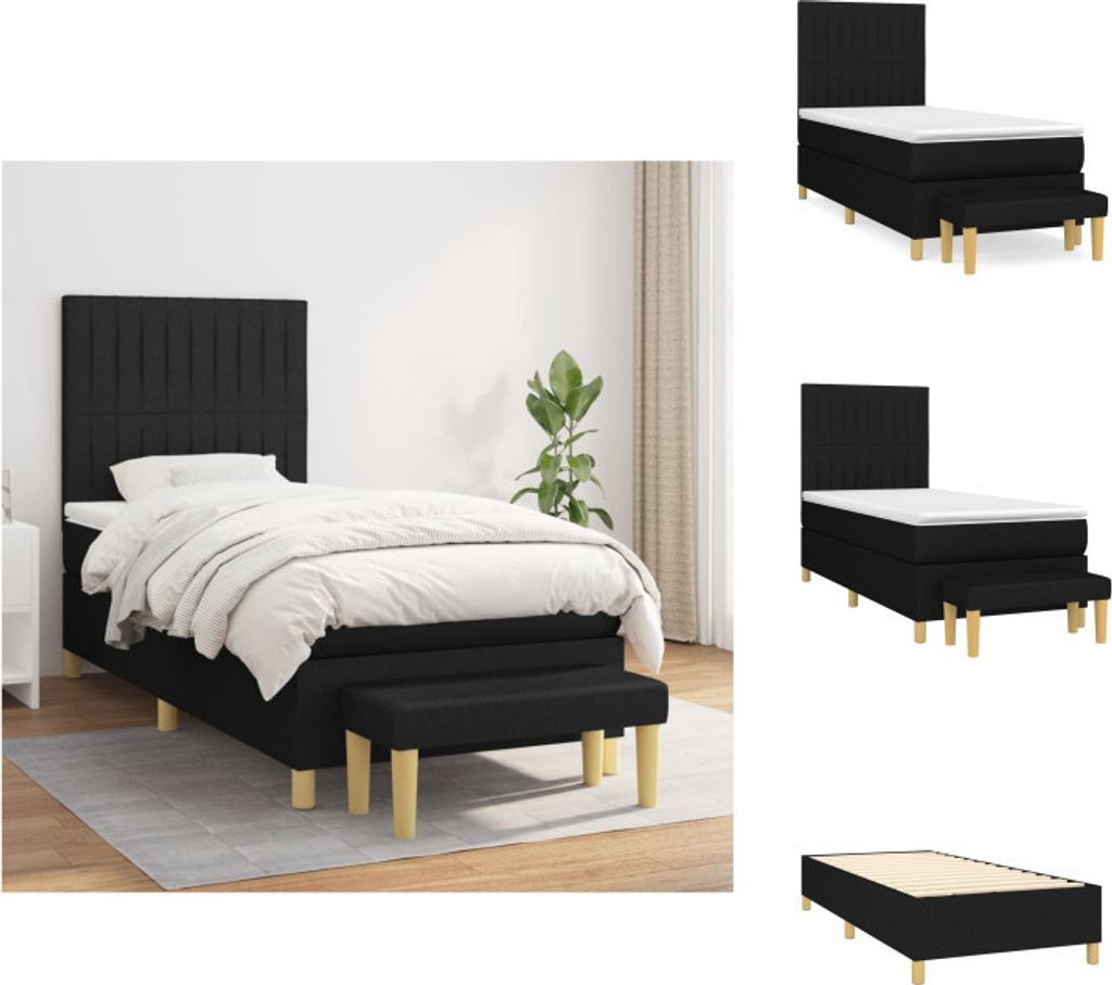 vidaXL Boxspringbett mit Matratze Schwarz 90x190 cm Stoff - Betten & Bettgestelle