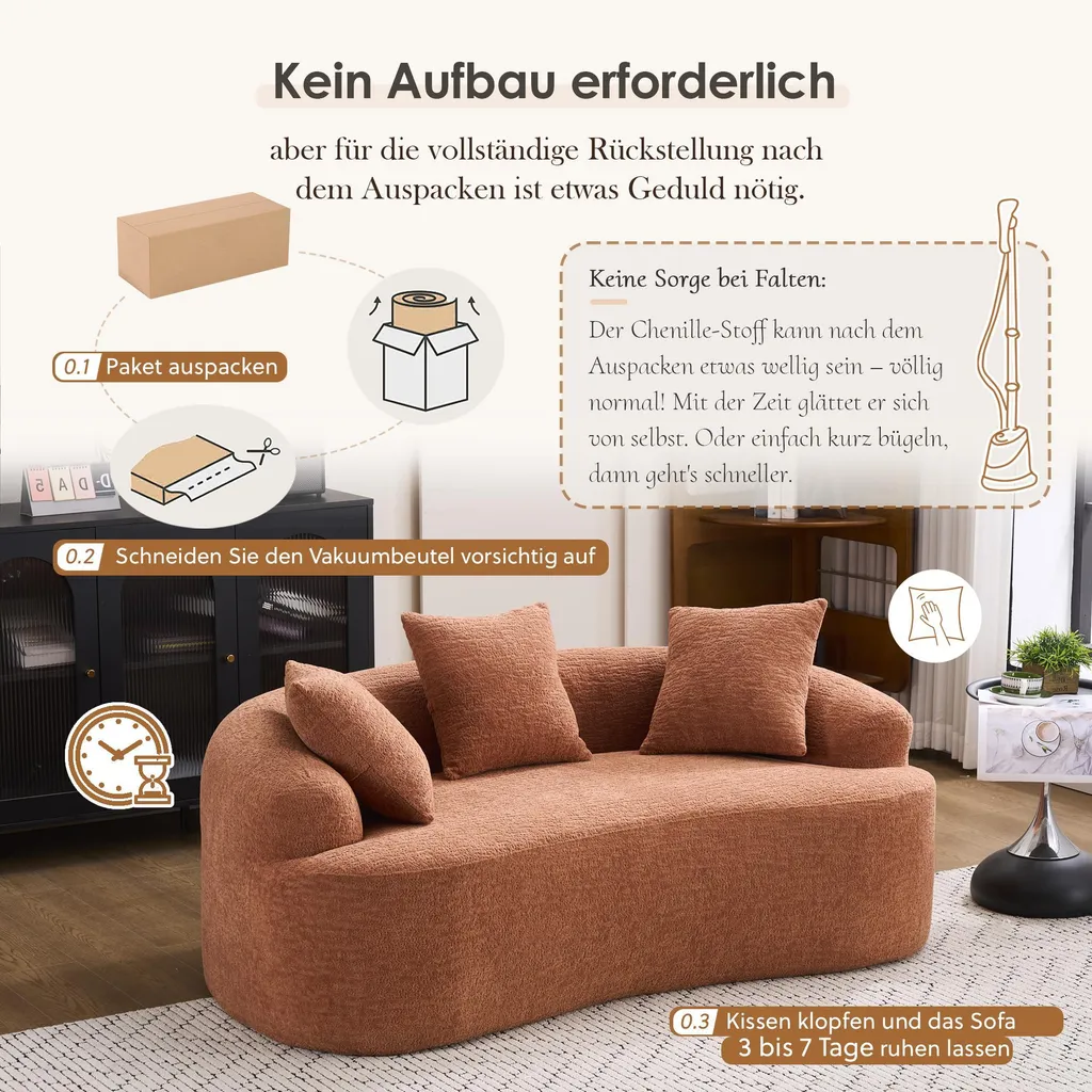 Canapé 2 places incurvé modulaire format compact avec 3 coussins déco - 5