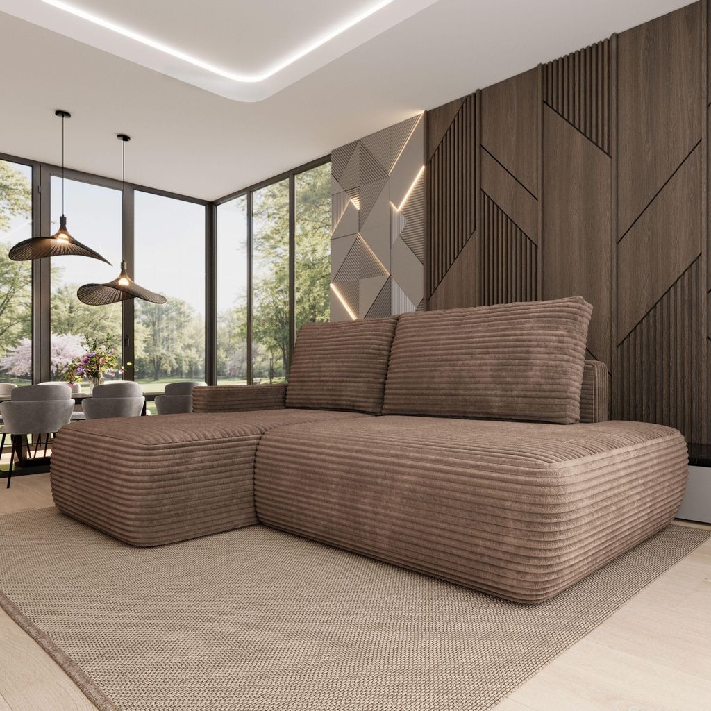 Masseno Ecksofa AVINI T L-S mit Schlaffunktion L-Form, Sofa mit Bettkasten, Wohnzimmersofa, Couch, Soffa, Bettsofa, Couchgarnitur- Beige, TILIA 17