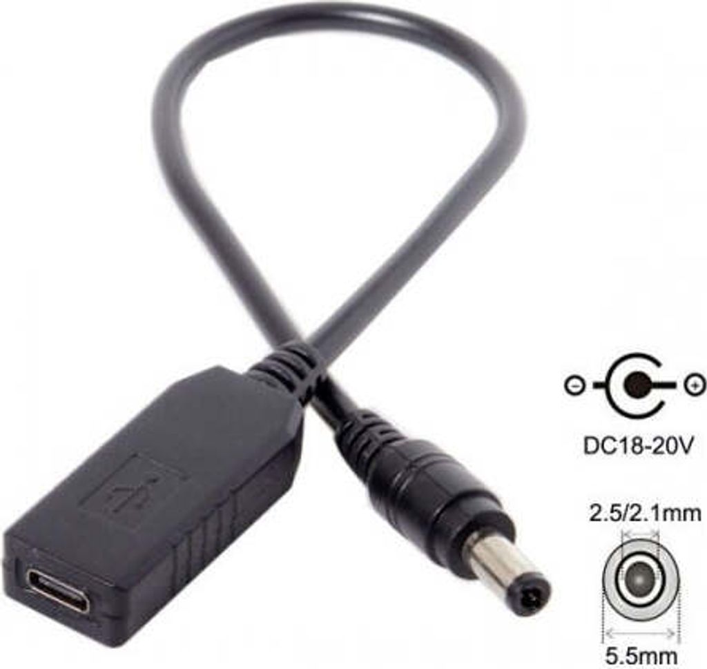 SYSTEM-S USB 3.1 Kabel 23cm Typ C Buchse zu DC 5,5 x 1,1 mm Stecker Ladekabel