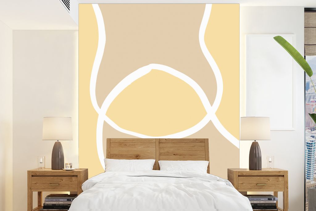 MuchoWow Fototapete für Wohnzimmer oder Schlafzimmer Wandtapete Vinyl Motivtapete Formen - Gelb - Figuren - Abstrakt - 190x260 cm - Papiertapete