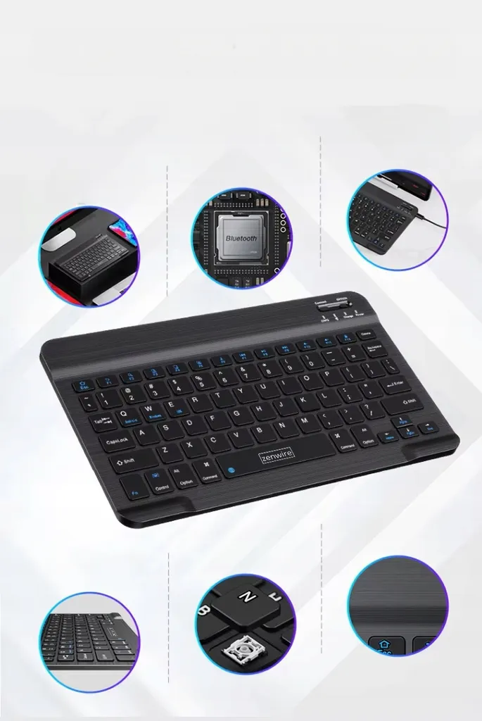 Clavier AZERTY Portable Bluetooth 5.0 pour tablette et iPad - Gris - 5