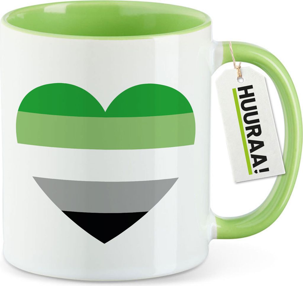 Huuraa Kaffeetasse Aromantische Pride Flagge LGBTQ Herz 330ml Grün Keramik Kaffeebecher Geschenkidee