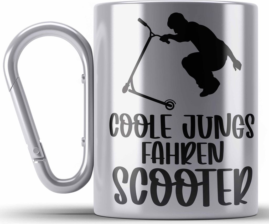 Trendation - Scooter Roller Fahrer Geschenk Edelstahl Tasse Karabiner Scooterfahrer Geschenkidee Scooting Geschenkidee Jungs Profi Scooterfahrer Pr...