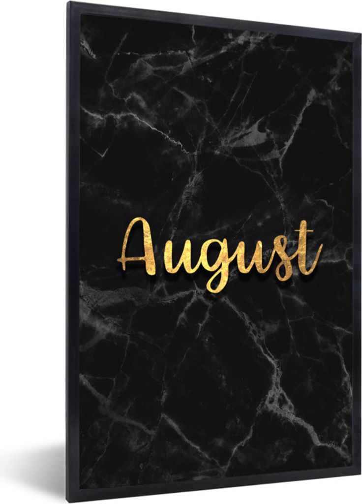 MuchoWow Gerahmtes Poster Kalender - August - Gold - Marmor 60x90 cm - Poster mit Schwarzem Bilderrahmen Wandposter Rahmen Foto Bilder - Kunst
