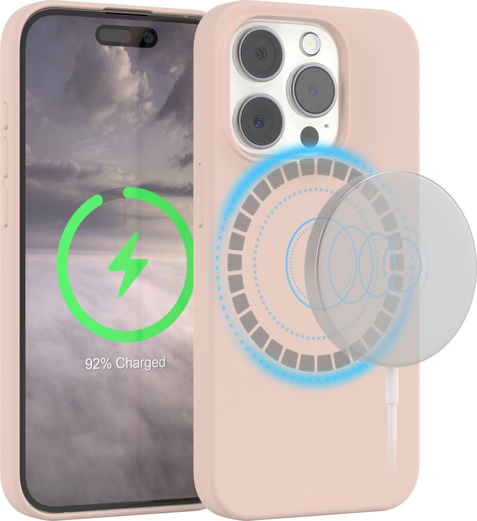 EAZY CASE Silikon MagSafe Handyhülle kompatibel mit Apple iPhone 15 Pro Hülle mit Kameraschutz, Silikonhülle, Schutzhülle Rosa