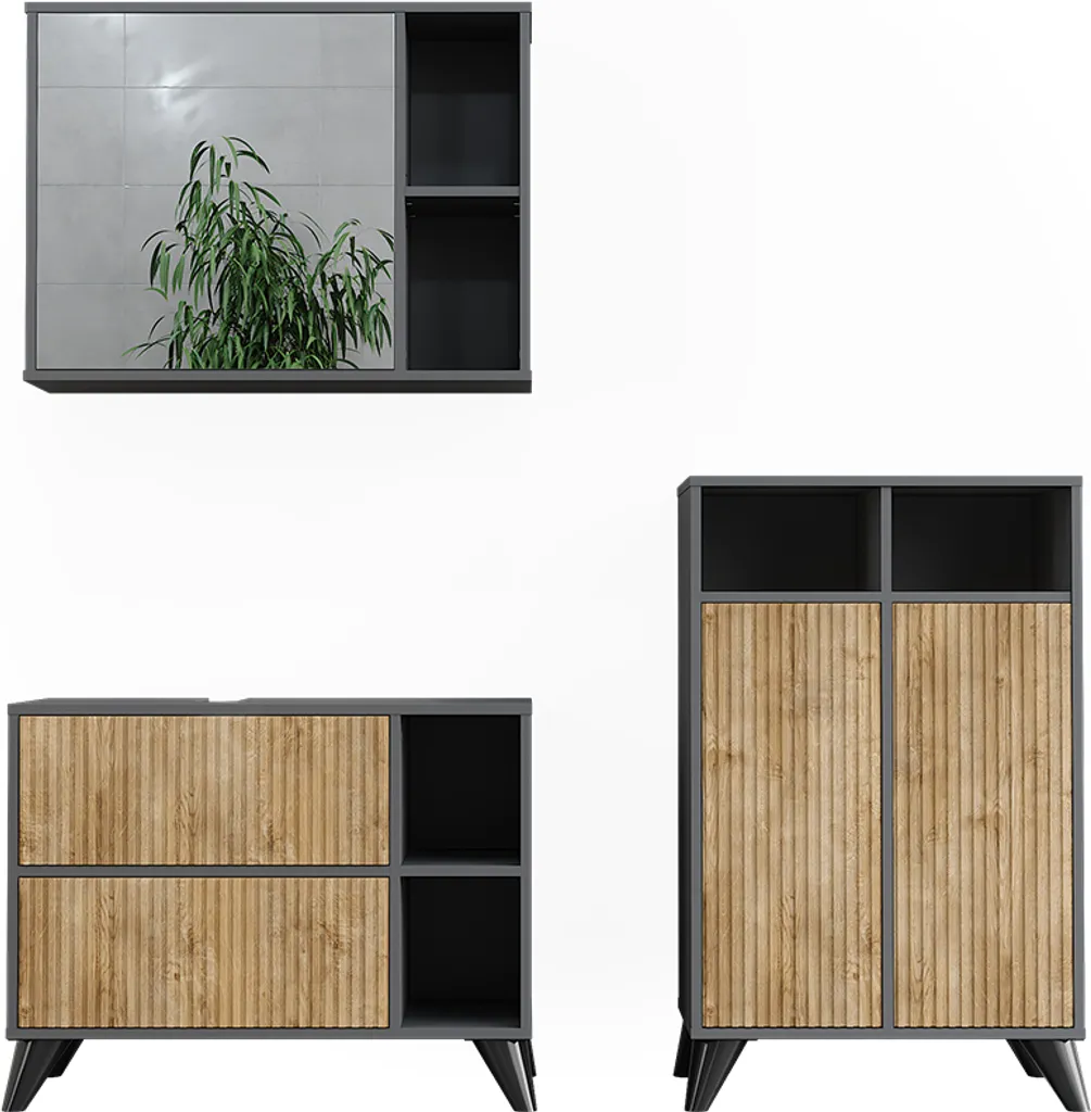 Vicco Leano 80 cm Ensemble de Bain Chêne et Anthracite au Design Moderne