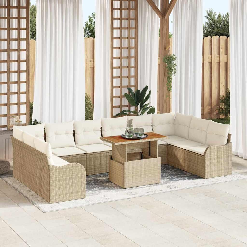 Maison Exclusive - Garten-Sofa-Set mit Speicher 11 pcs Beige Poly Rattan