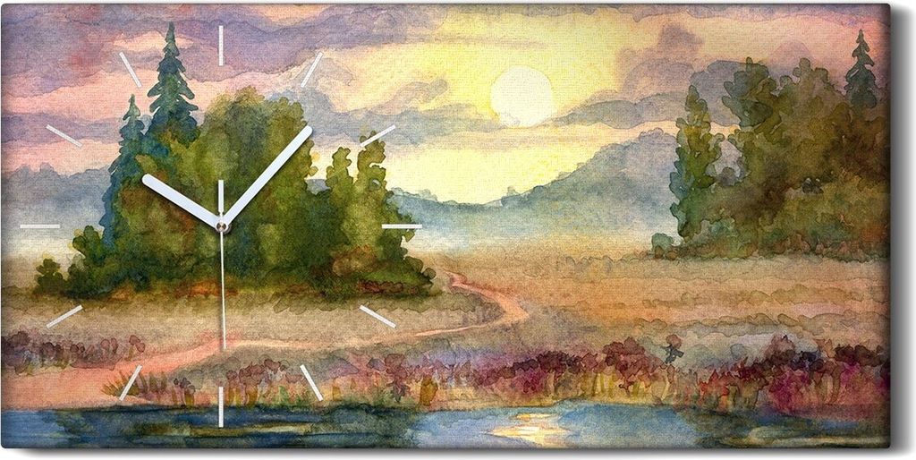 Wandbild Leinwand Bilder Wanduhr Kunstdruck 60x30 Gemälde Aquarell Bäume Himmel - weiße Hände