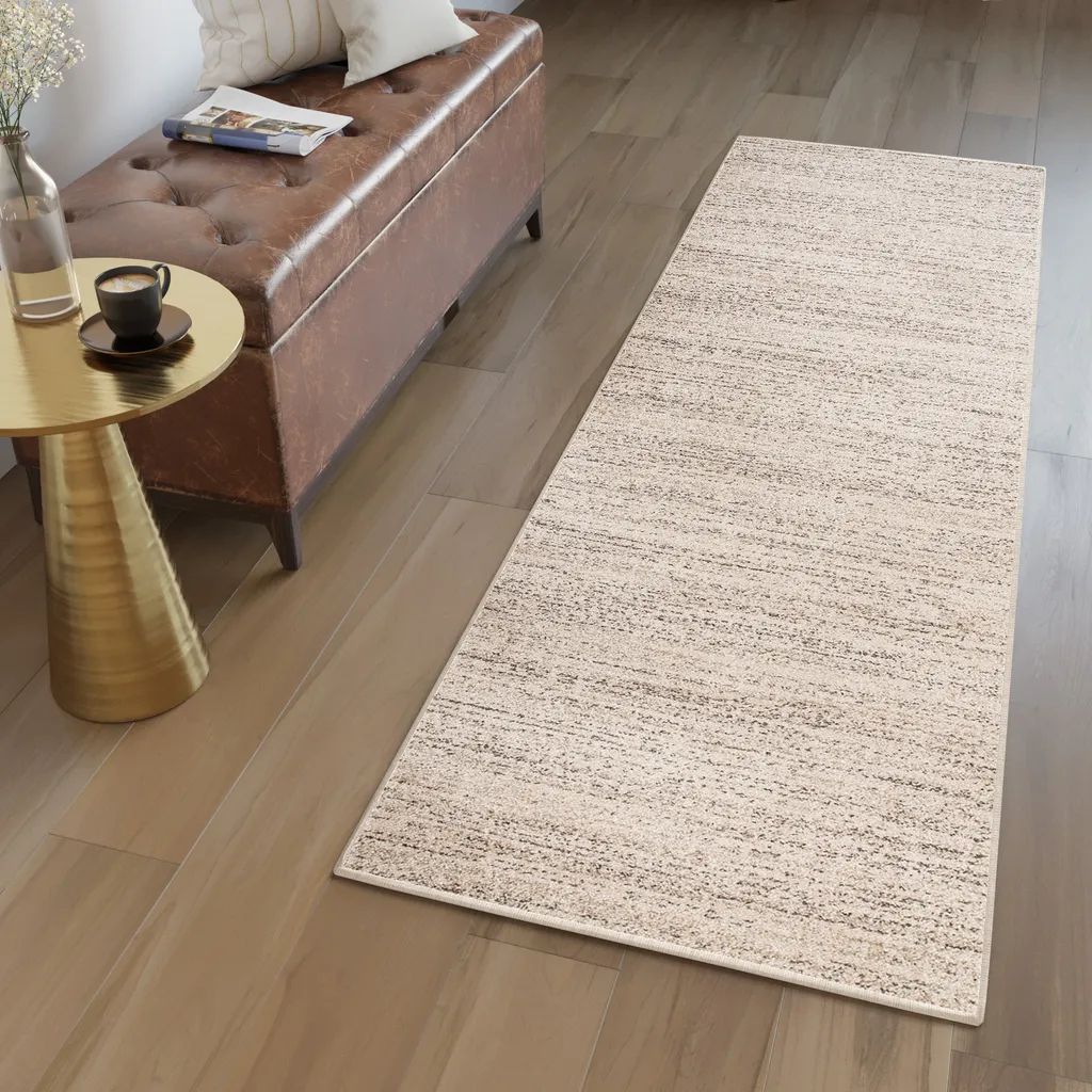 Tapis moderne chiné crème à poils courts, certifié ÖKOTEX 60x530 cm