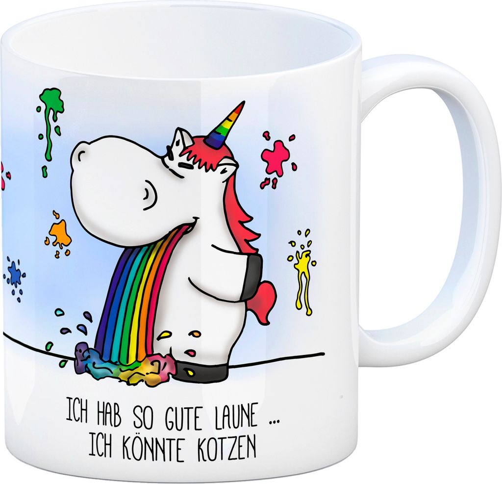 Honeycorns Kaffeebecher mit Einhorn Kotze Motiv und Spruch: Ich habe so Gute