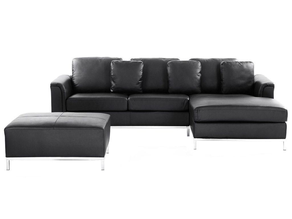 BELIANI Ecksofa Schwarz Echtleder L-Förmig Linksseitig Modern Ottomane Wohnzimmer