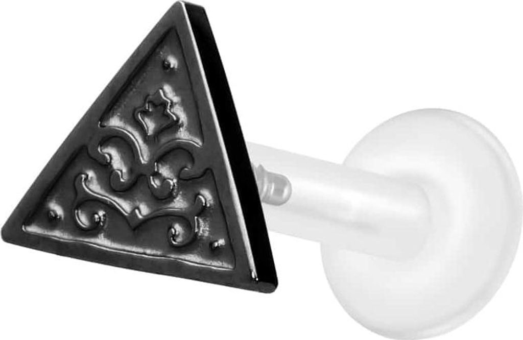 Ohrpiercing, Nasenpiercing PTFE Labret mit Innengewinde + Titan-Aufsatz DREIECK Schwarz Stablänge: 8mm | Stabstärke: 1,6mm