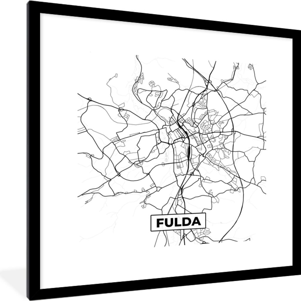 MuchoWow Gerahmtes Poster Stadtplan - Karte - Fulda 40x40 cm - Poster mit Schwarzem Bilderrahmen Wandposter Rahmen Foto Bilder - Poster - Plakat ...