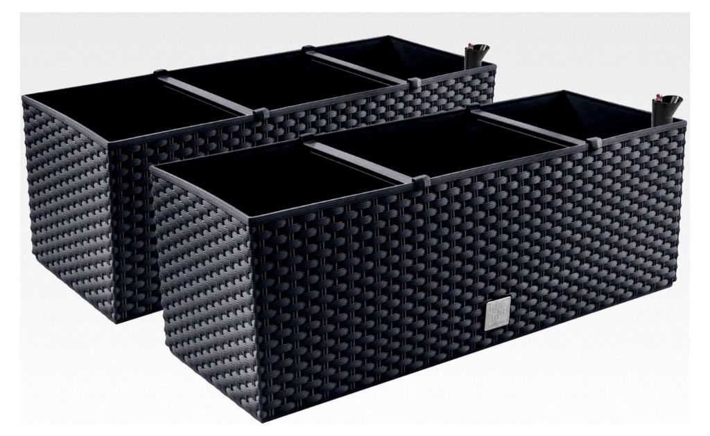 2in1 Set Balkonkasten Blumenkasten Rattan-Optik 4 Farben Pflanztopf Blumenkübel