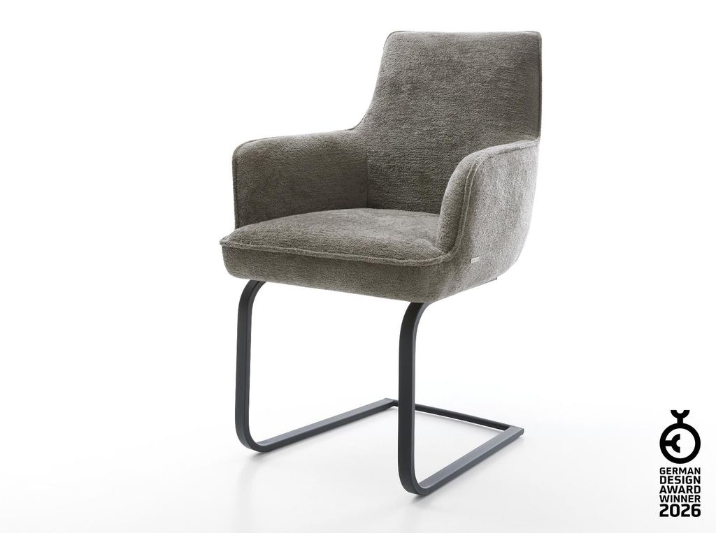 DELIFE Freischwinger Heira-Flex mit Armlehnen Bouclé Soft Schlamm Freischwinger flach Schwarz Taschenfederkern