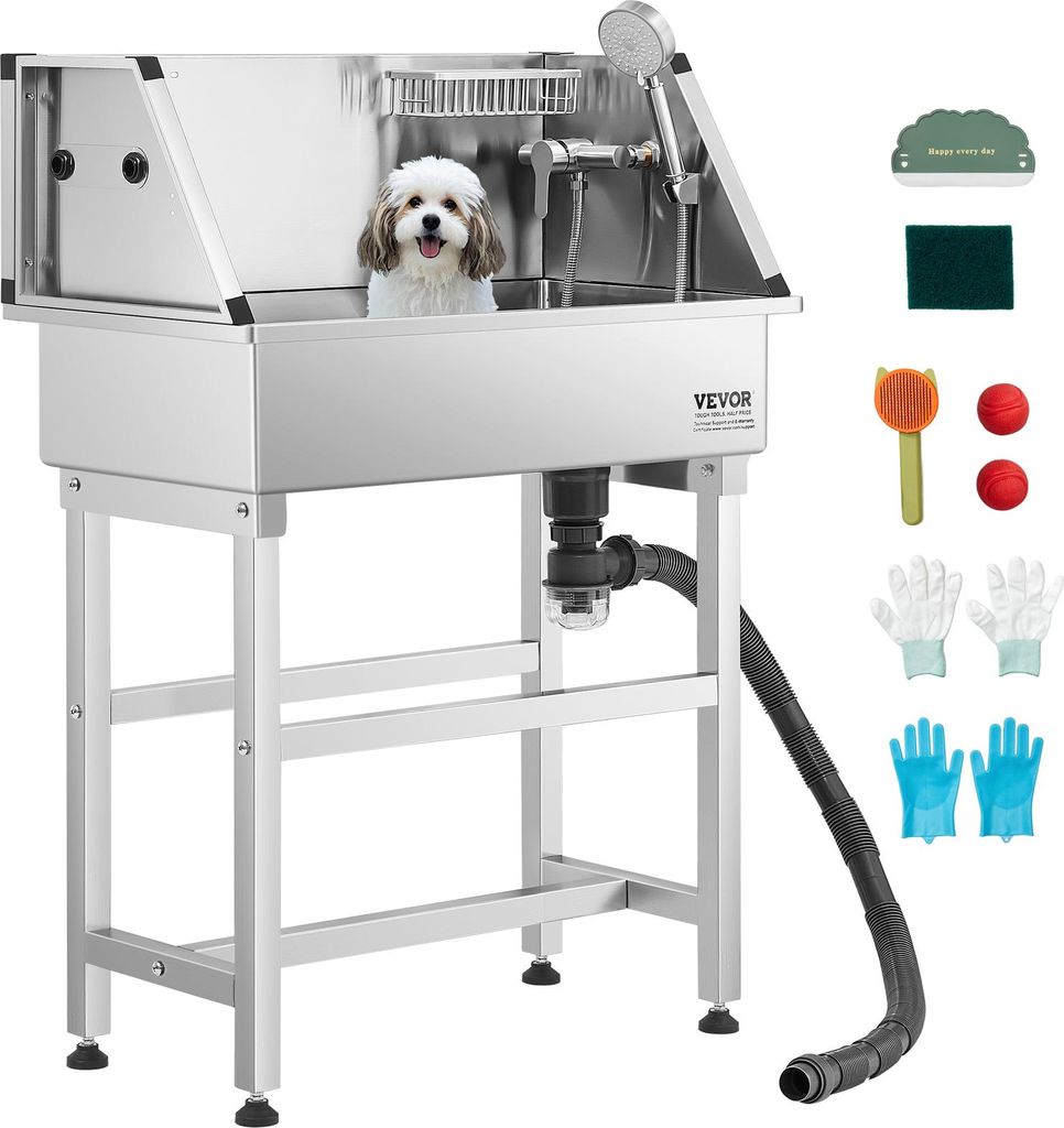 VEVOR Hundewaschstation aus Edelstahl, 870x490x1225mm Produktbild 