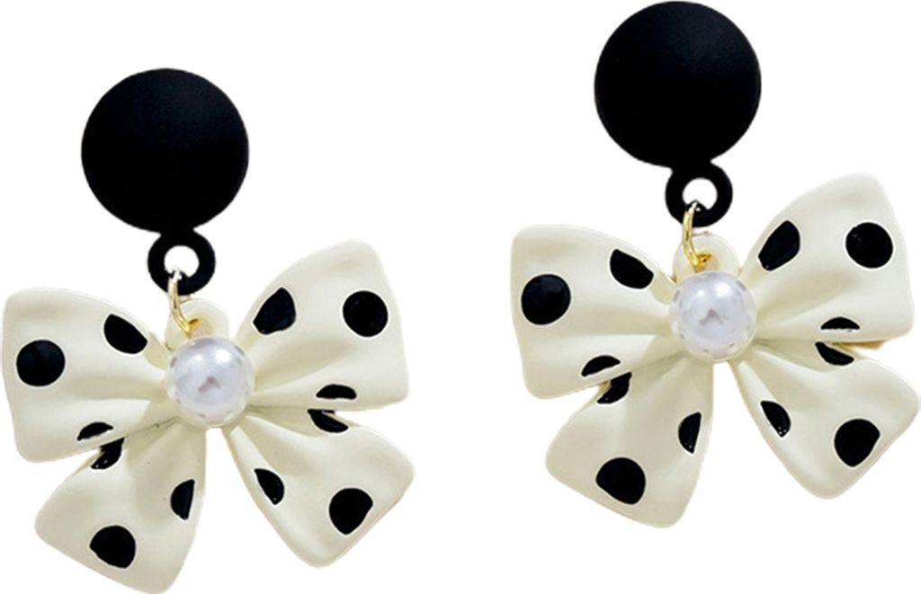 1 Paar süße elegante Legierung Damen Ohrringe Faux Perle Bogen Knoten Tropfen Ohrringe Schmuck Zubehör-Schwarz