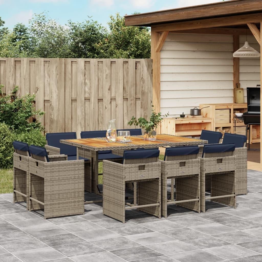 Maison Exclusive - 11-teiliges Garten-Ess-Set mit Kissen, grau, Polyrattan