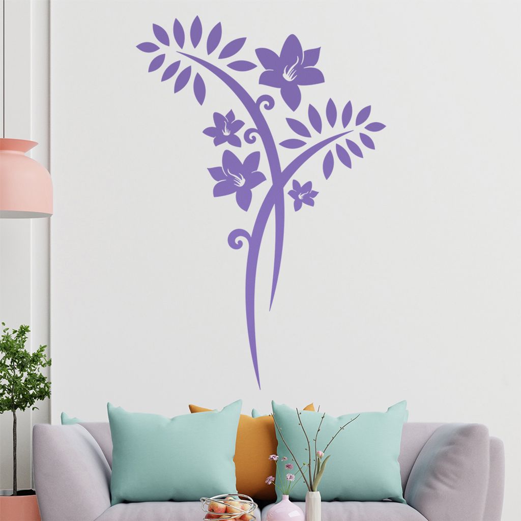 Blume - Linien Wandtattoo in 6 Größen - Wandaufkleber Wall Sticker - Dekoration, Küche, Wohnzimmer, Schlafzimmer, Badezimmer