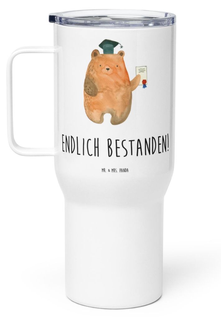 Mr. & Mrs. Panda Thermos-Becher Bär Prüfung - Weiß - Geschenk, Teetasse, Abschlusszeugnis, Thermobecher, Mehrweg-Kaffeebecher, Edelstahl Tasse, ...