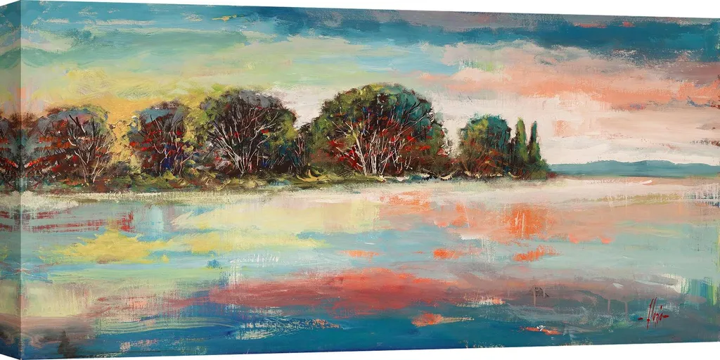 Tableau Salon Paysage Lac Apaisant Luigi Florio Toile Déco 100x50 cm