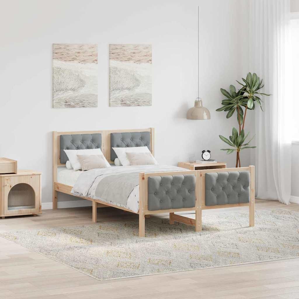 Maison Exclusive - Bettrahmen Hellgrau 135 x 190 cm Massives Kiefernholz