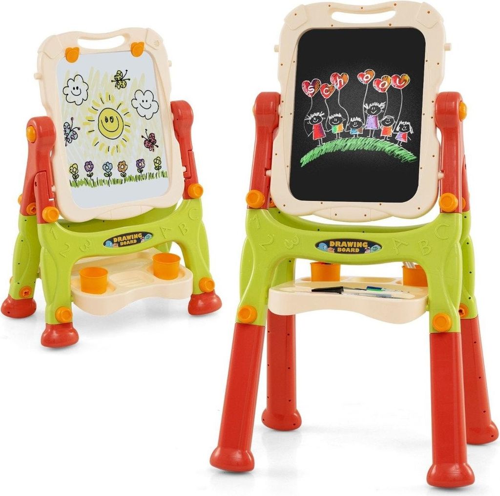 Verstellbare Kinderstaffelei mit Whiteboard und Kreidetafel