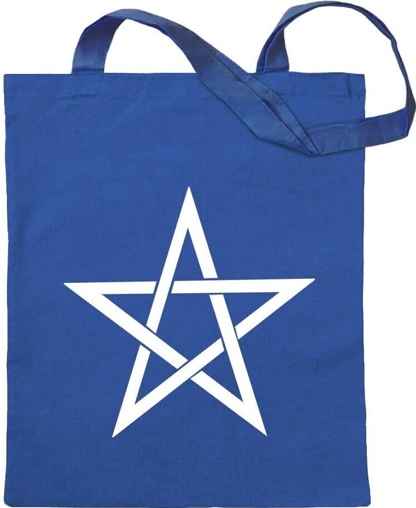 Kiwistar - Baumwolltasche - royalblau - Pentagramm Motiv 2 - Tragetasche Stoffbeutel Umhängetasche langer Henkel