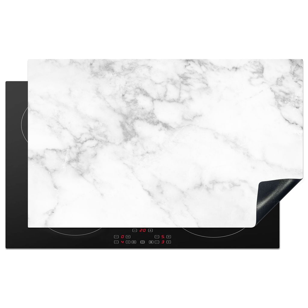 KitchenYeah Herdabdeckplatte Marmor - Grau - Weiß - Strukturierter Marmor , 85x52cm, Küche Deko, Glaskeramikkochfeld Herdabdeckung, Abdeckplatt...