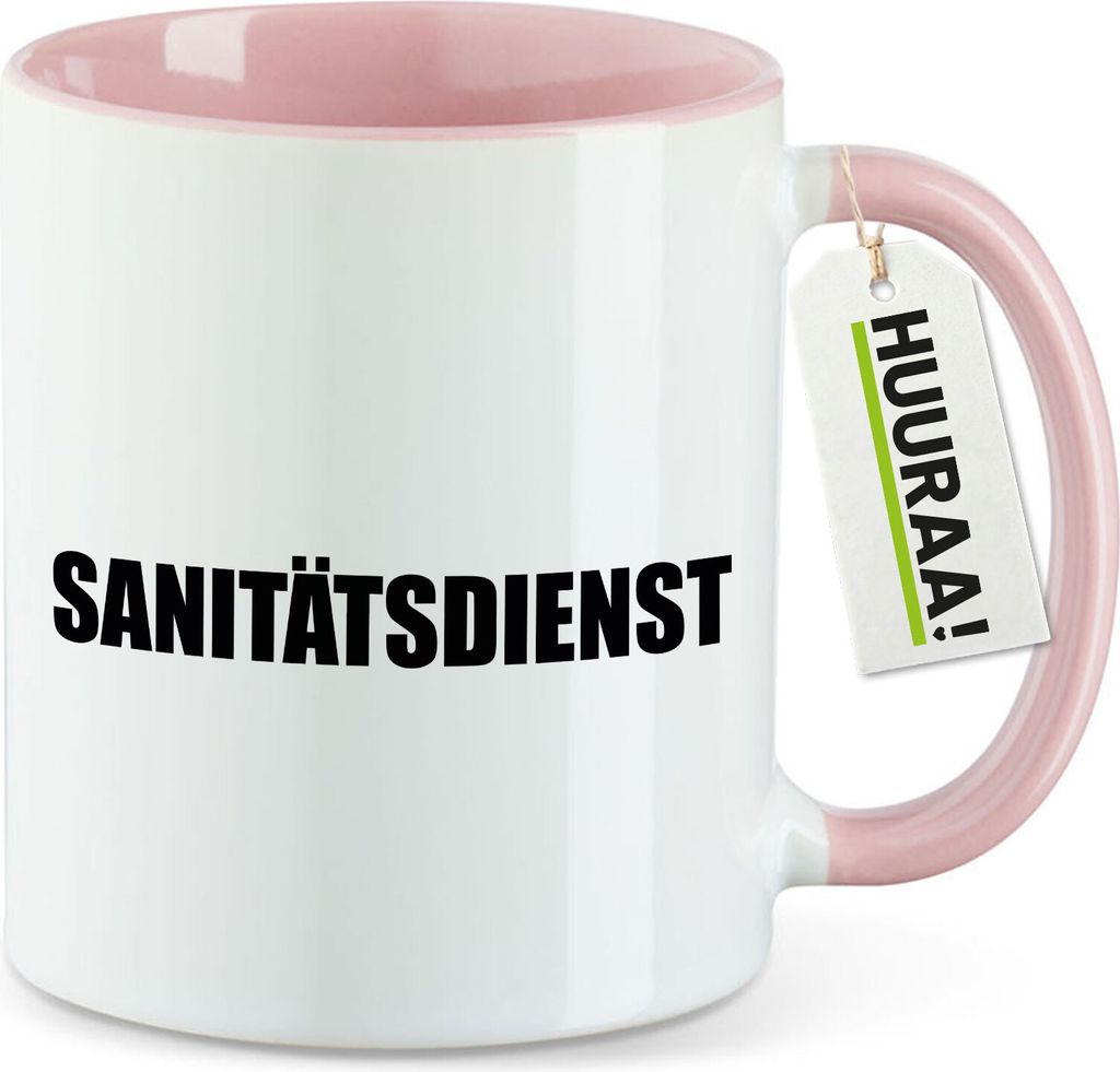 Huuraa Kaffeetasse Sanitätsdienst Schriftzug 330ml Rosa Keramik Kaffeebecher Geschenkidee