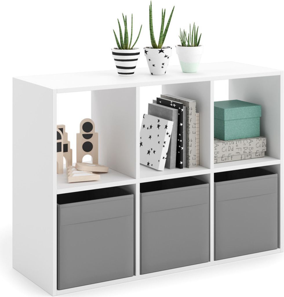 Regal Kob Lonii 2x3 – Weißer Bücherregal aus laminierter Möbelplatte, 18 mm, 6 Fächer, vielseitig einsetzbar, modernes Design – für Büro,...