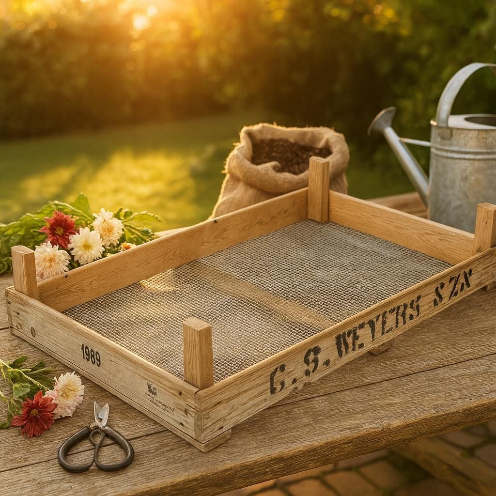 Blumenzwiebelkiste Holz Vintage 70x50x15cm Zwiebelsieb Produktbild 