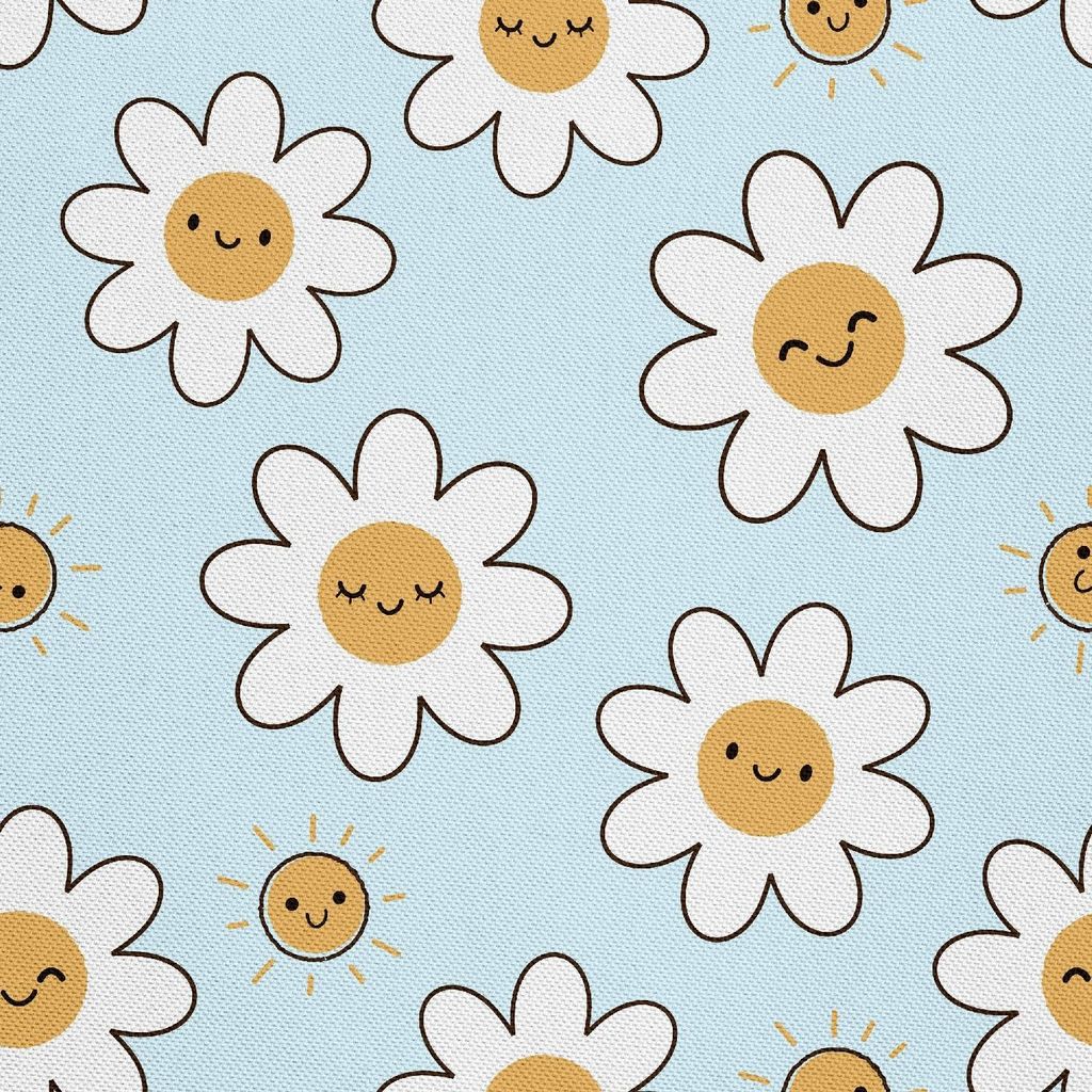 OUTDOOR DEKOSTOFFE OXFORD - Motiv Blumen und Sonnen mit Smileys